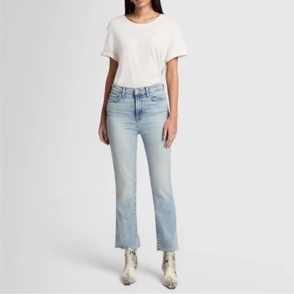 7 For all Mankind Slim Kick Luxe Vintage Light Wash Faded Jean Sz 30 High Waist